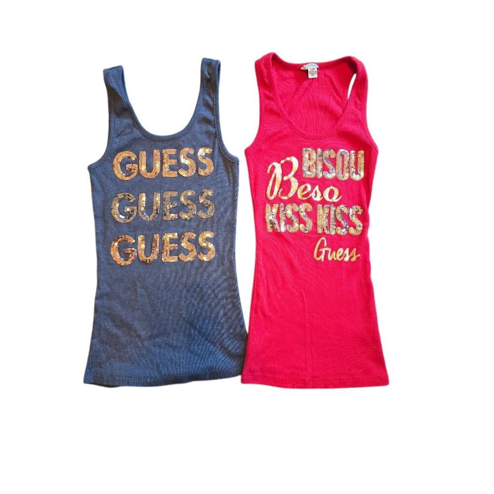 Y2K Guess Sequin Ribbed Tank Top Bundle Pink & Blue XS